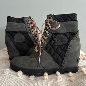 Sorel Lexie Wedge Quilted Bootie Dark Slate 8.5
